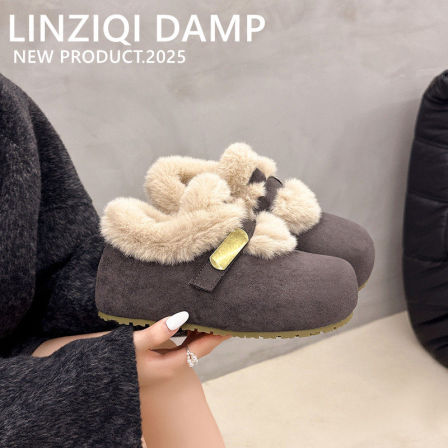 内增高勃肯鞋女秋冬加绒加棉2025年新款厚底雪地棉毛毛鞋勃肯棉鞋