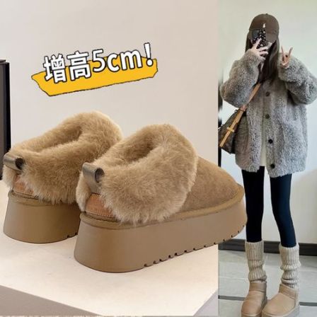 厚底毛毛雪地靴女2025冬季新款网红加绒保暖防寒一脚蹬低帮棉鞋潮