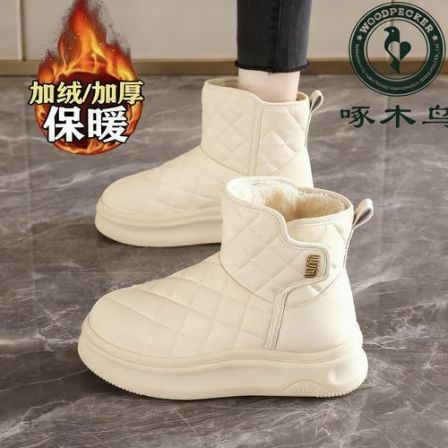 雪地靴女冬季新款时尚百搭棉靴魔术贴皮毛一体保暖防水防滑短筒靴