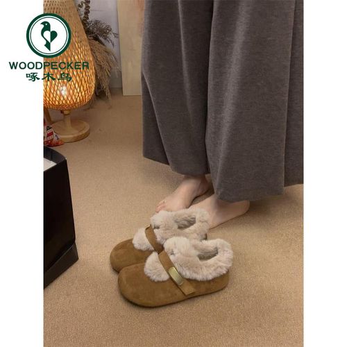 啄木鸟复古内增高勃肯鞋女2025年冬季新款加绒加厚保暖毛毛棉鞋子主图