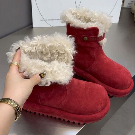 大头厚底雪地靴女款2025新款冬季马丁靴两穿勃肯短靴加绒毛毛棉鞋