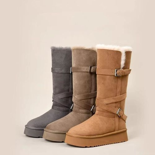 长筒加绒保暖冬季女鞋中筒套筒搭扣短筒时尚雪地靴主图