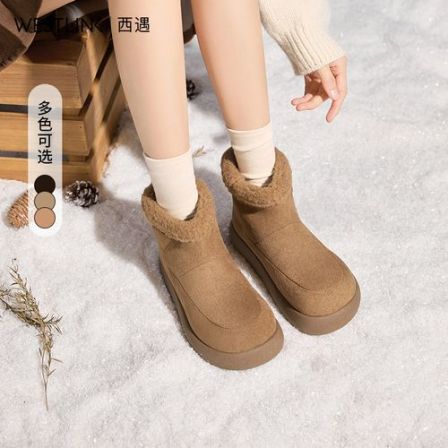 西遇厚底毛毛雪地靴女2025年冬季新款一脚蹬棉鞋子保暖勃肯短靴