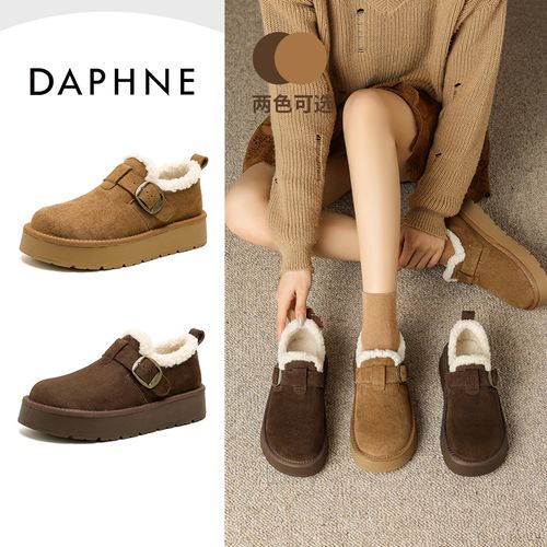 达芙妮厚底鞋女2025冬季加绒保暖防滑雪地毛毛鞋复古勃肯鞋主图