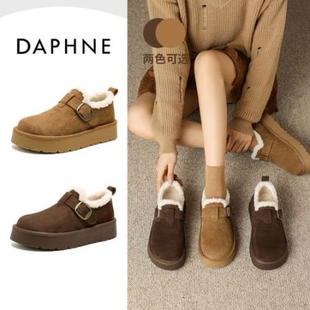 达芙妮厚底鞋女2025冬季加绒保暖防滑雪地毛毛鞋复古勃肯鞋