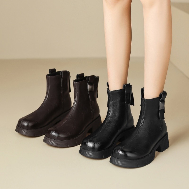 【ZHR则则】4.5CM手抓纹加绒短靴女一脚蹬轻便舒适百搭靴子IB02A主图