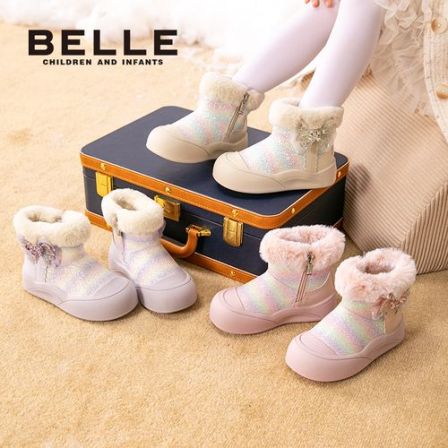 【水晶渐变彩虹】平跟侧拉链冬季雪地靴加厚女童秋冬宝宝棉鞋CE9067