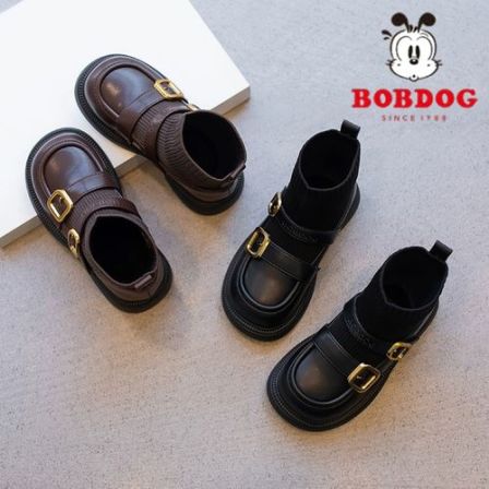 巴布豆女童马丁靴2025秋冬季新款加绒皮靴儿童保暖短靴公主袜靴子