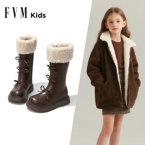 女童靴子儿童长筒长靴2025秋冬季新款高筒公主洋气女孩加绒小皮靴主图