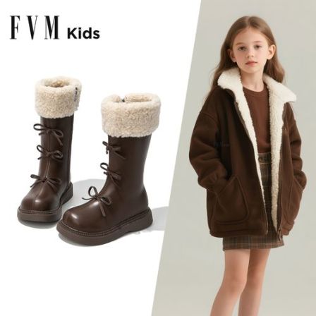 女童靴子儿童长筒长靴2025秋冬季新款高筒公主洋气女孩加绒小皮靴