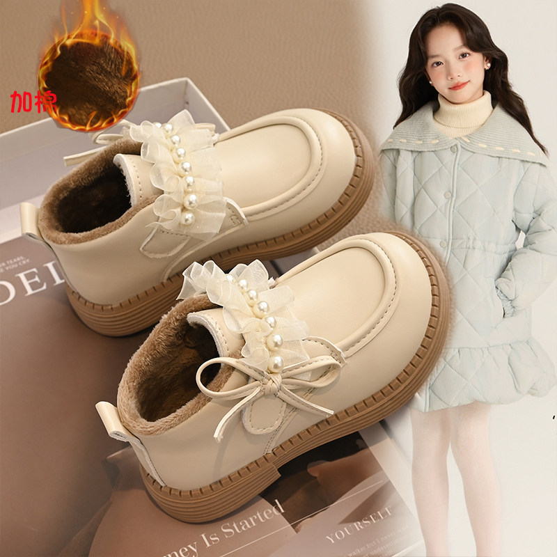 儿童加绒棉鞋小女孩公主皮鞋2025冬季新款女童软底防滑二棉保暖鞋主图