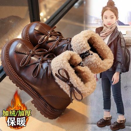 官网C&K女童皮靴冬季2025新款儿童加绒保暖马丁棉靴英伦公主短靴