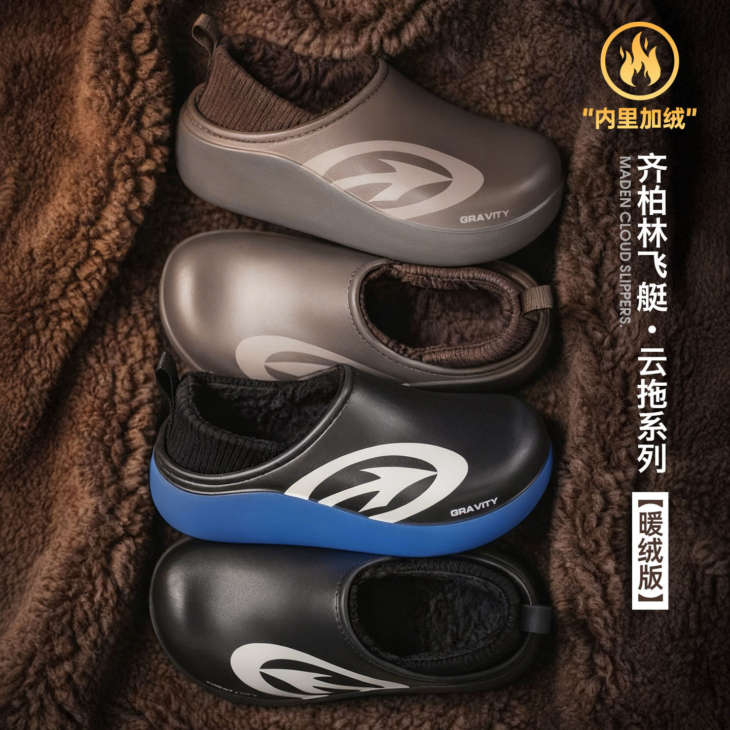 马登2026新款冬天一脚蹬休闲鞋加绒保暖办公室全包跟厚底外穿男拖主图