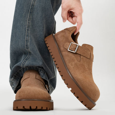 复古搭扣全包勃肯鞋男女通勤厚底乐福鞋情侣户外休闲大头穆勒鞋潮