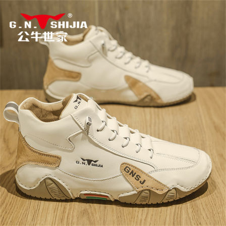 公牛世家男鞋秋冬新款一脚蹬休闲男士高帮鞋户外防滑耐磨工装鞋子