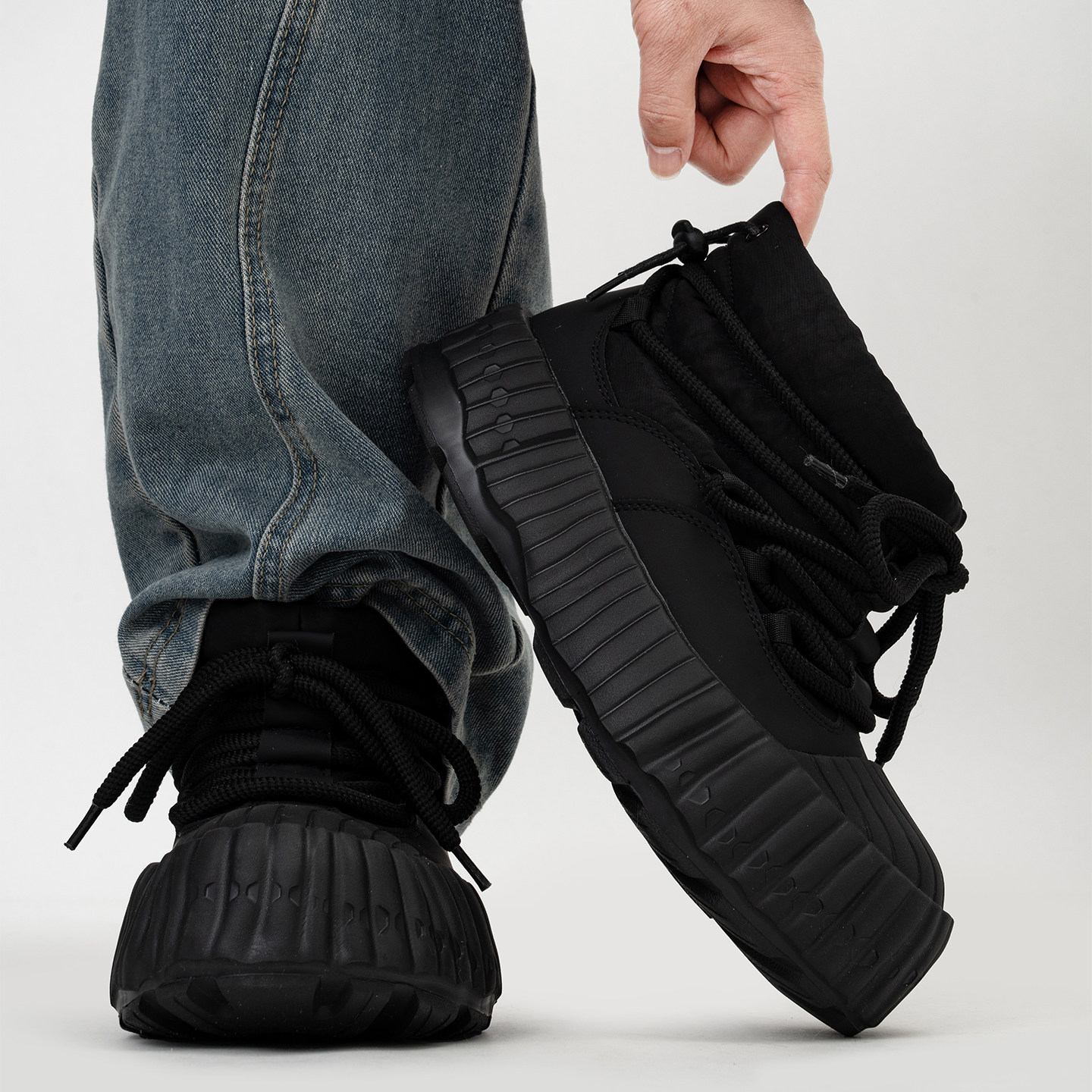 黑武士贝壳头雪地靴男冬季加绒保暖高筒厚底棉鞋增高大头面包板鞋主图