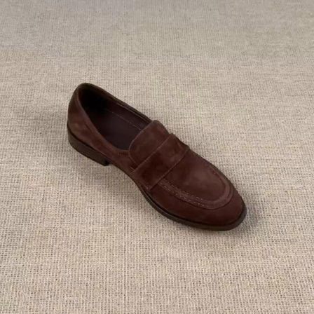 羊皮版~绒面复古百搭乐福鞋女简约懒人一脚蹬低跟气质通勤小皮鞋