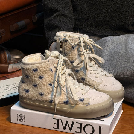 香港复古真皮做旧小脏鞋女2025秋冬新款加绒系带平底星星休闲板鞋