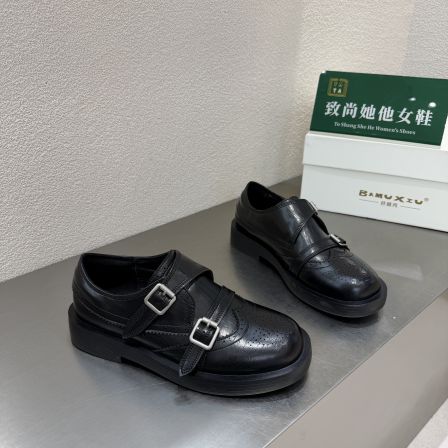 芭慕秀真皮厚底乐福鞋女2026春新款时尚百搭圆头英伦风小皮鞋单鞋