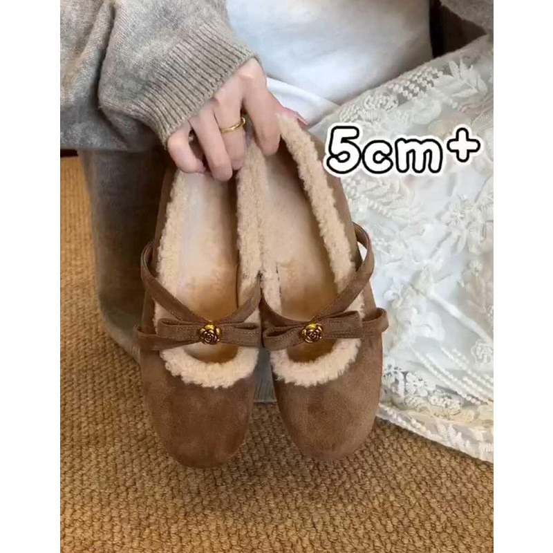 羊毛版~山茶花加绒玛丽珍鞋女内增高5cm单鞋2025新款保暖毛毛棉鞋主图