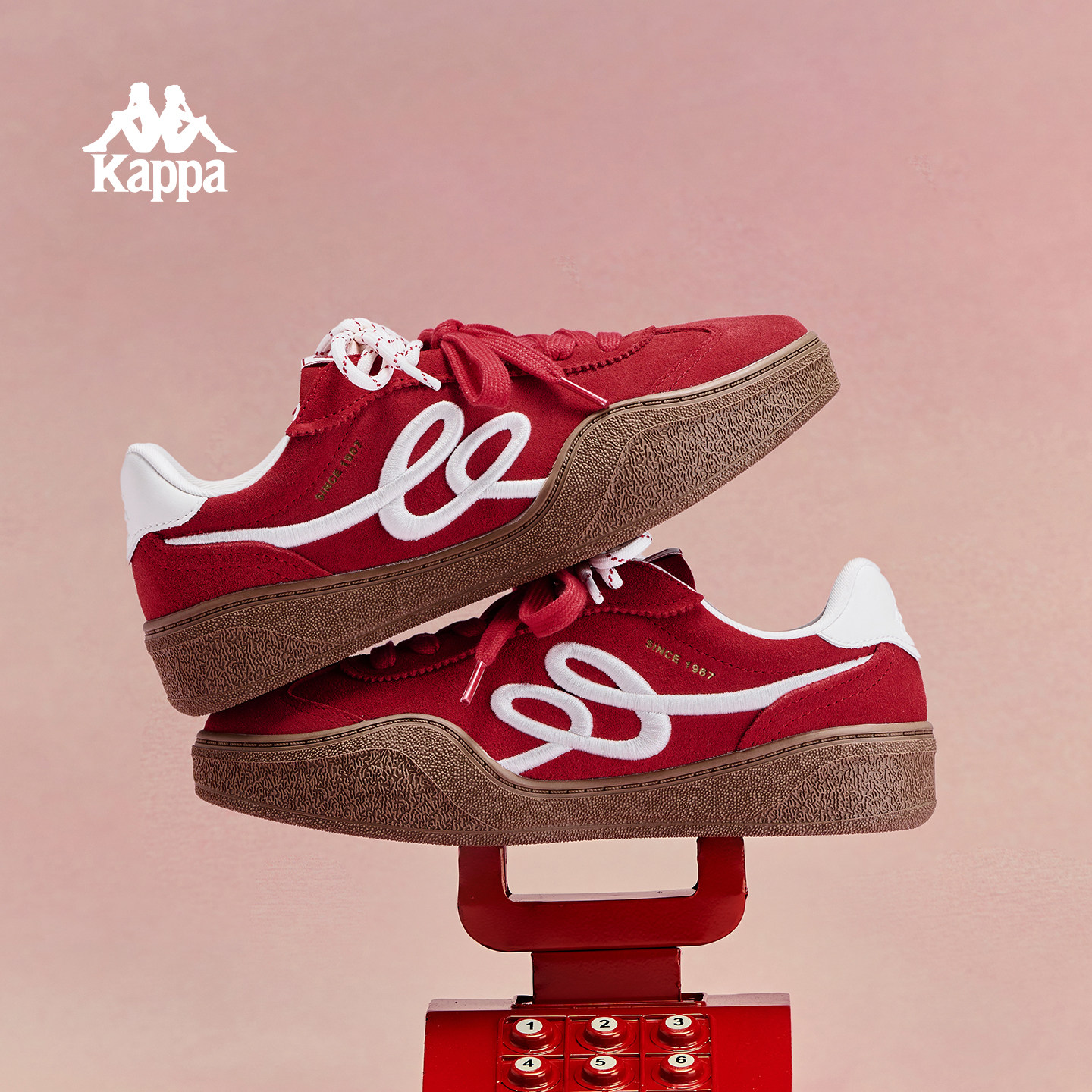 Kappa女鞋厚底红色德训鞋2026冬季新款巨好看复古板鞋运动休闲鞋主图