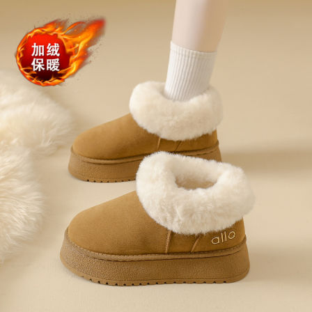 皮毛一体雪地靴女2025新款冬季加绒东北棉鞋一脚蹬孕妇保暖短靴子