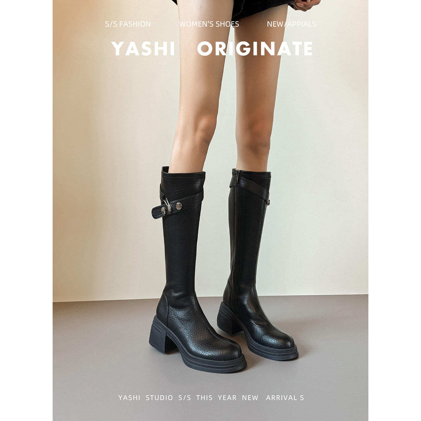 牛皮版~高级感气质软皮骑行靴2025年新款显瘦厚底粗跟小个子长靴主图