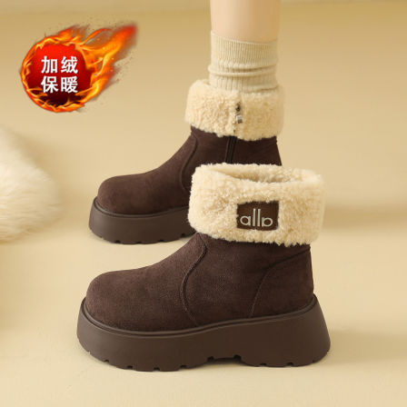 厚底雪地靴女2025新款冬季34码加绒保暖复古勃肯短靴翻边东北棉鞋