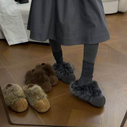 H55女鞋穿皮草的泡泡糖2025冬季新款毛领增高一脚蹬圆头勃肯鞋