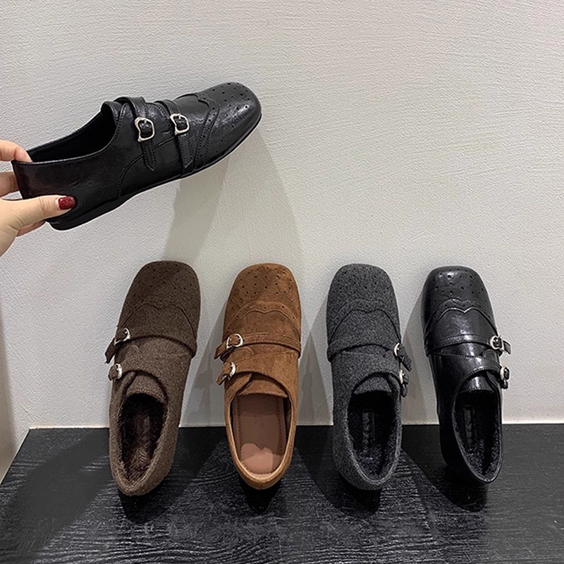 内增高复古方头乐福鞋女2025秋冬季新款英伦风加绒单鞋黑色小皮鞋主图