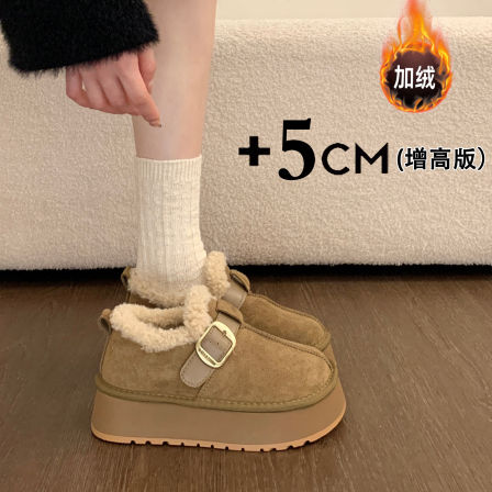 厚底加绒加厚勃肯鞋女2025新款冬季一脚蹬雪地靴毛毛棉鞋乐福鞋子