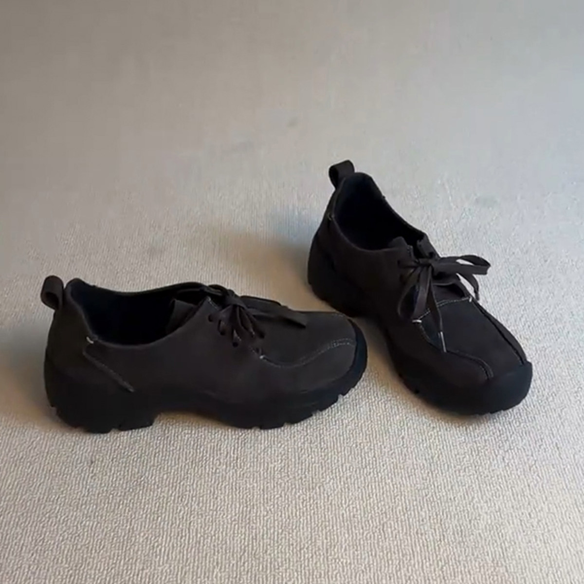 羊皮版~小个子厚底复古休闲圆头真皮乐福鞋女百搭系带深口小皮鞋主图