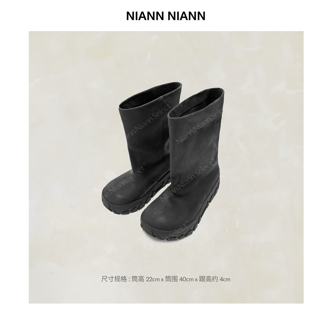  NiannNiann 四季款新品复古头层牛皮软磨砂灰尘感河马短靴16617主图