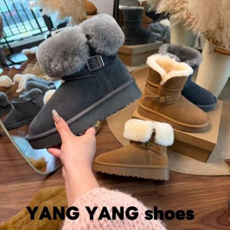 厚底骑士靴真皮毛一体冬季新款短筒厚底加绒加厚防滑保暖女雪地靴