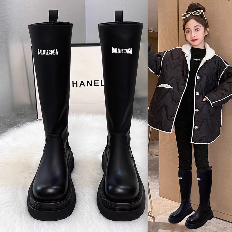 女童长靴2025秋冬新款儿童加绒高靴中大童百搭英伦风马丁靴主图