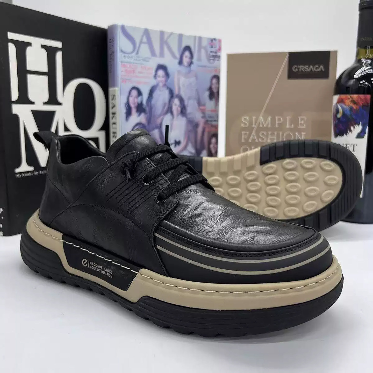 德比男鞋冬季休闲开车一脚蹬软底舒适上班年轻人增高黑色公务皮鞋主图