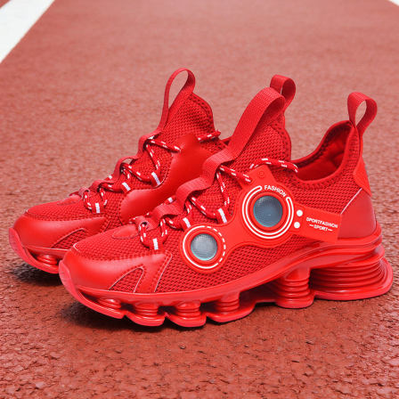红色运动鞋男款本命年红鞋网面透气男减震防滑初中生潮流刀锋跑鞋