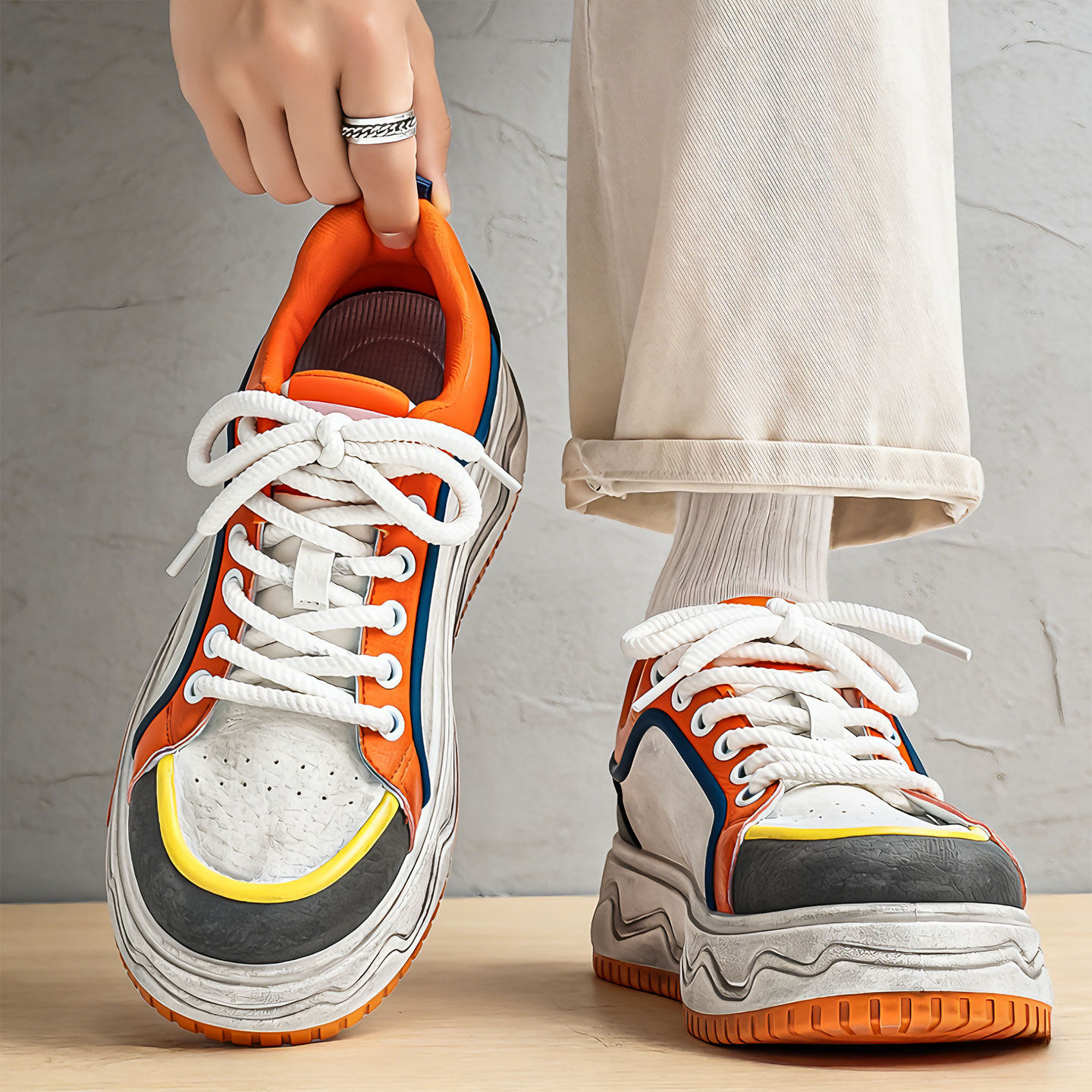 欧洲站男鞋超火做旧脏脏鞋厚底增高青少年男百搭防水休闲复古板鞋主图