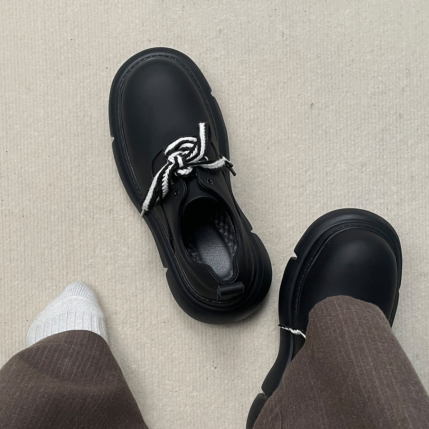 cleanfit巴黎德比鞋男5cm厚底增高鞋米奇暗黑色通勤百搭大头皮鞋主图