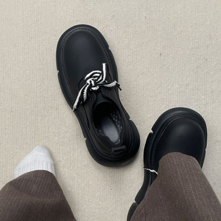 cleanfit巴黎德比鞋男5cm厚底增高鞋米奇暗黑色通勤百搭大头皮鞋