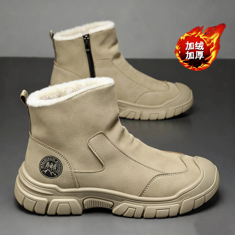 雪地靴男款冬季加绒加厚保暖棉鞋皮毛一体防水防滑厚底侧拉链棉靴主图