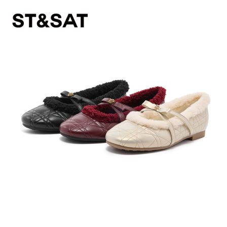 星期六时尚加绒玛丽珍鞋女款2025冬季新款舒适百搭小香风毛毛棉鞋