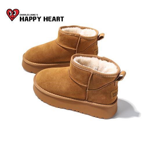 查尔斯桃心法式女短靴圆头保暖厚底增高加绒雪地靴主图