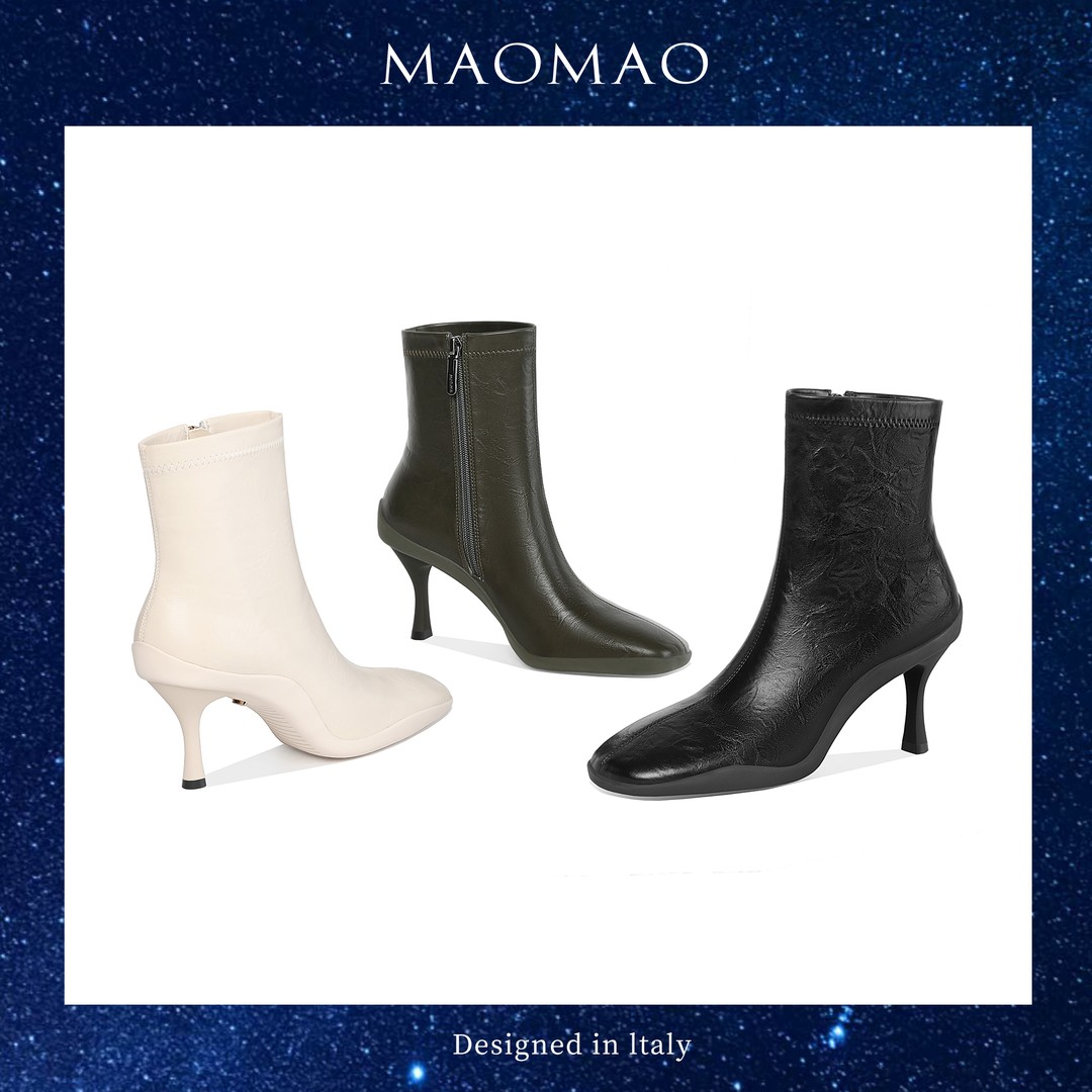 【跟高7cm】2025年冬季新款纯色圆头细跟高跟鞋靴侧拉链时尚百搭女主图