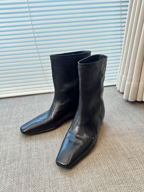 【小牛皮极简时装靴女跟高5cm】2025秋冬加绒套筒百搭时尚中筒靴主图