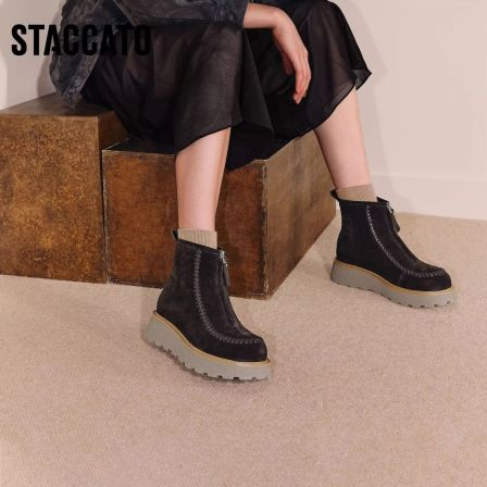 【限时价】思加图25冬季新款复古雪地靴加绒保暖厚底短靴女L7708DD5