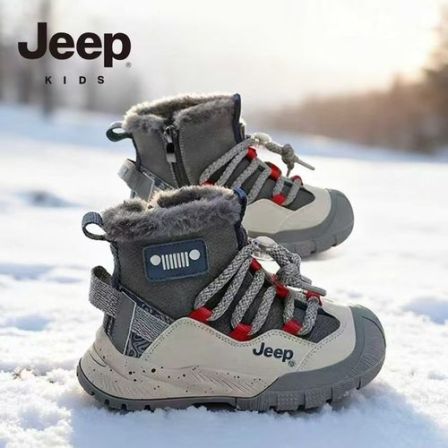 jeep儿童雪地靴男童高筒冬季防滑防水加绒加厚东北大棉鞋女童靴子