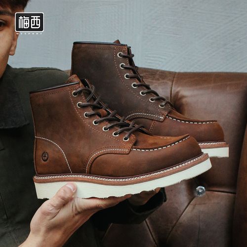 【悦悦专属】头层牛皮马丁靴卡普棕阿美咔叽工装复古疯马男靴YX875主图