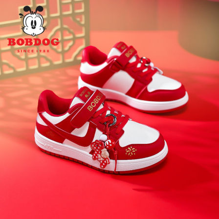 巴布豆童鞋男童女童红色过年鞋子2026秋冬季新款潮儿童板鞋运动鞋