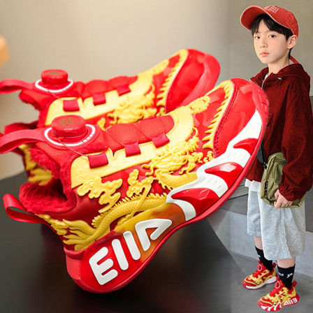 本命年红色男童鞋子棉鞋2026马年新款加绒儿童运动鞋中大童篮球鞋